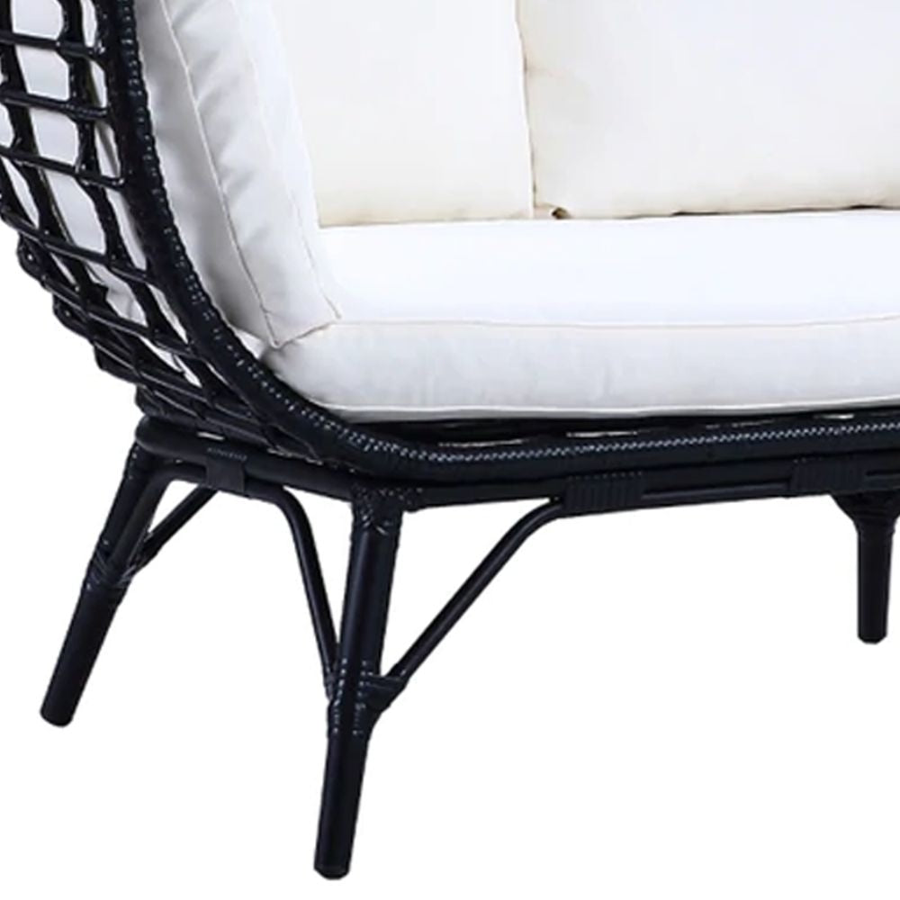 Loe 53 Inch Patio Lounge Chair Oval Shape Lattice Design Black By Casagear Home BM276213