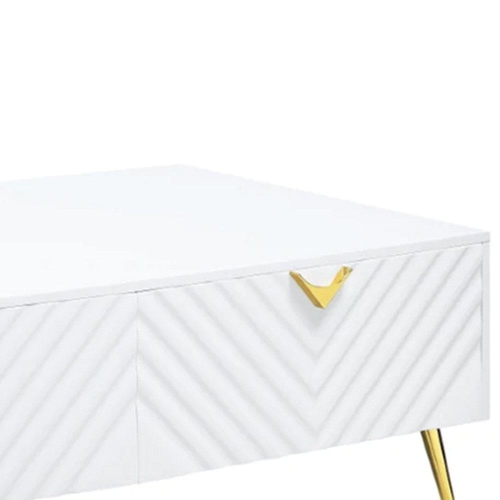 Tyra 53 Inch Modern Coffee Table 2 Drawers Metal Handles White Gold By Casagear Home BM276249