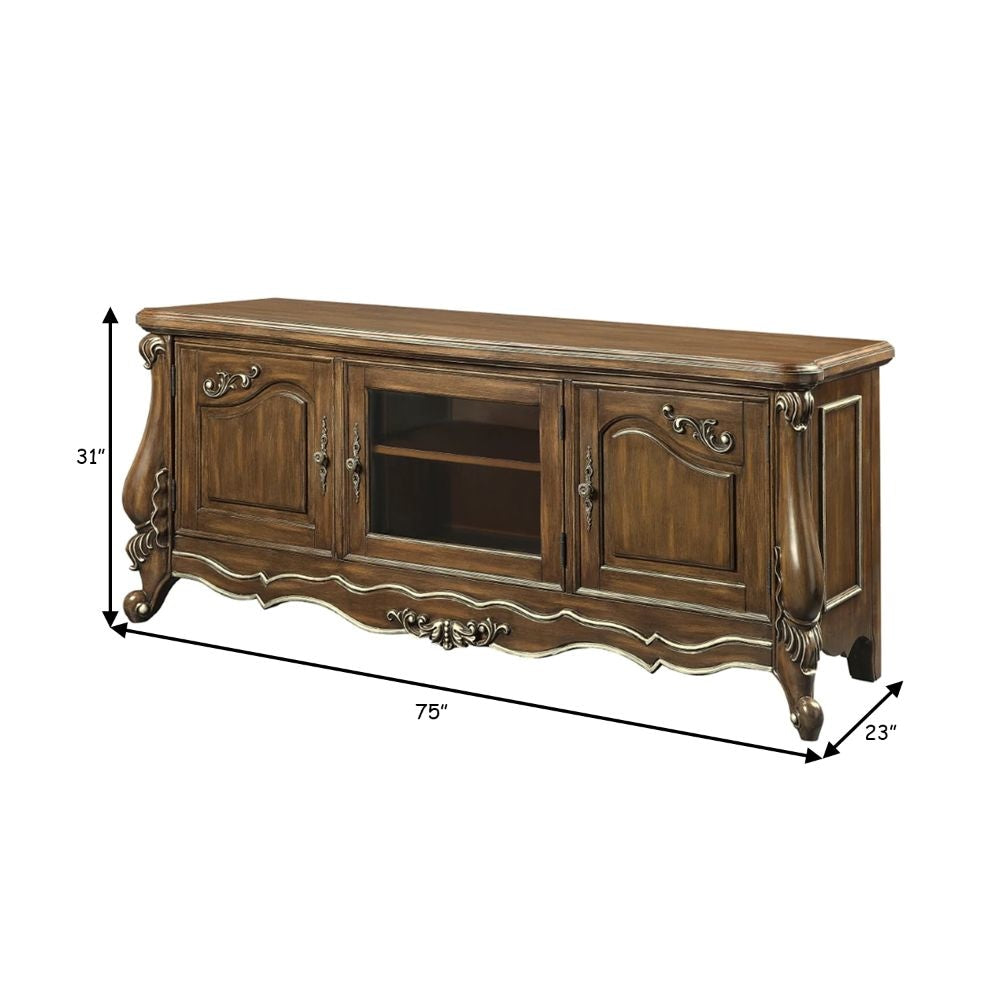 75 Inch TV Media Entertainment Center 3 Cabinets Antique Oak By Casagear Home BM276263