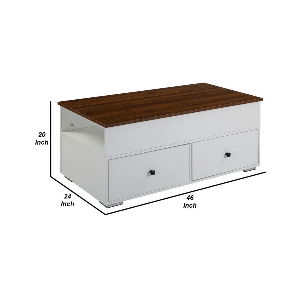 46 Inch Wood Coffee Table Lift Top 2 Drawers Storage Walnut White By Casagear Home BM276267