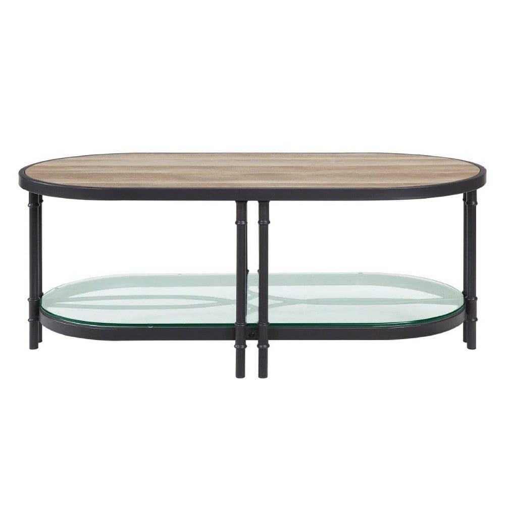 Ley 47 Inch Wood Coffee Table Oblong Industrial Design Oak By Casagear Home BM276290