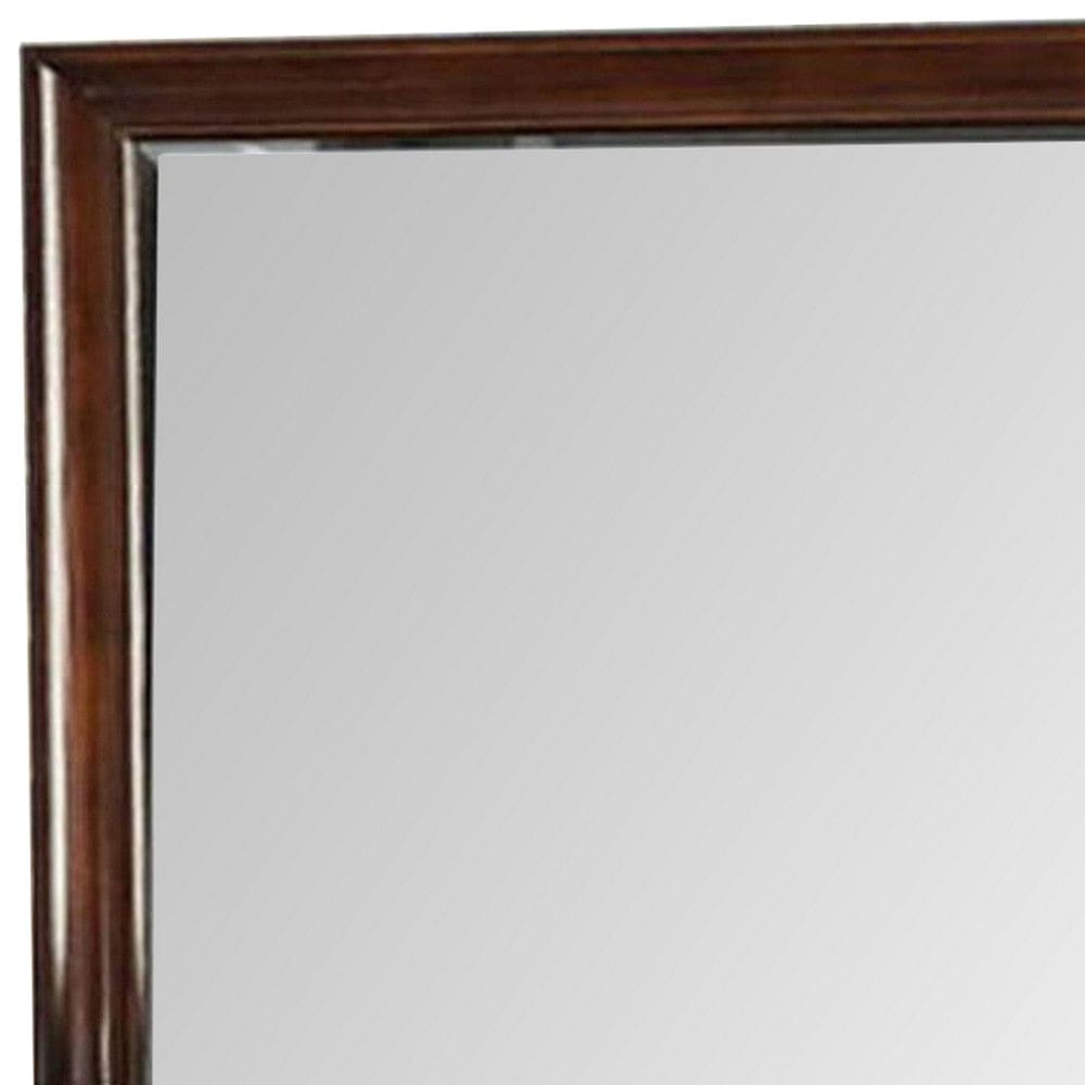 44 Inch Wall Mirror Molded Trim Rectangular Wood Frame Cherry Brown By Casagear Home BM276345