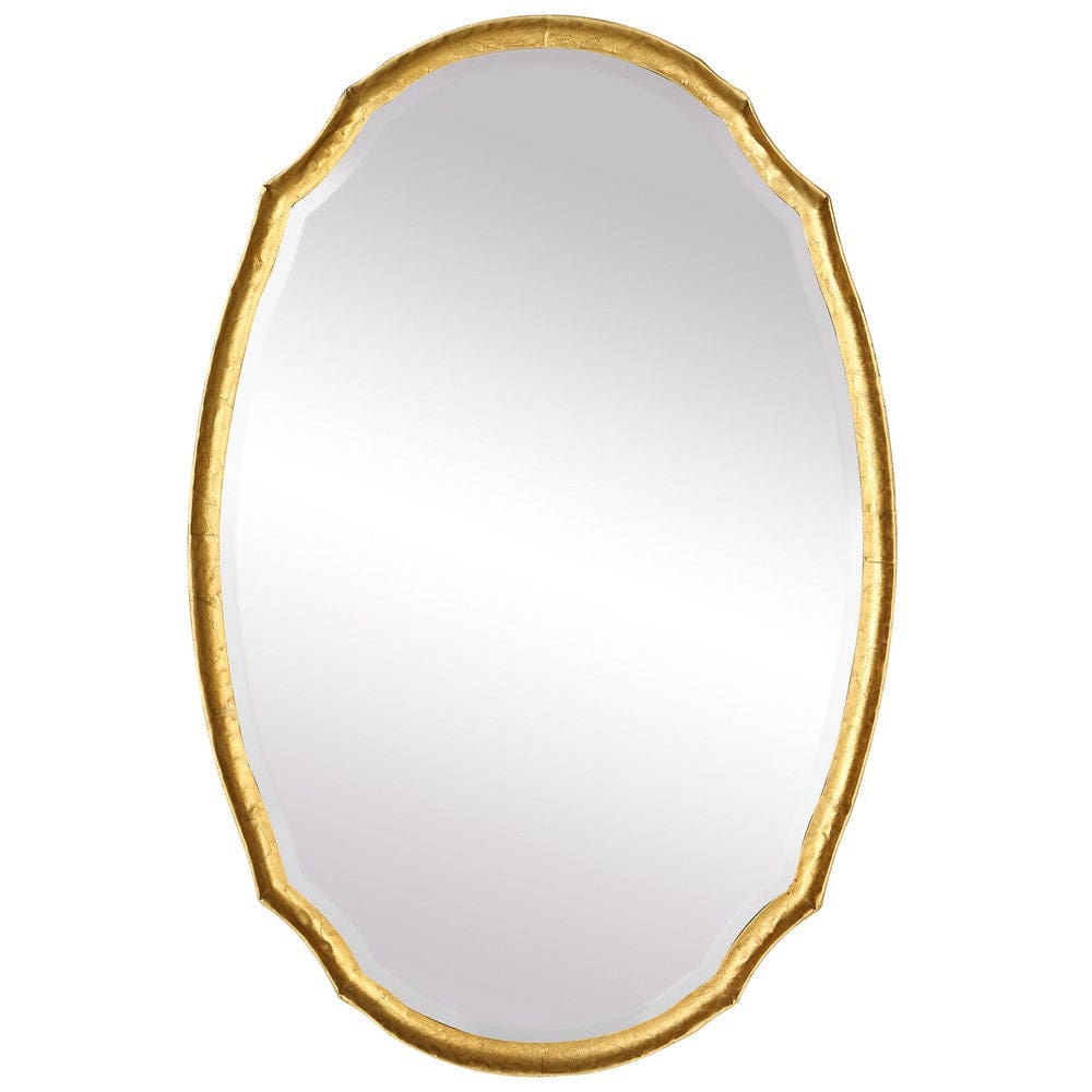 36 Inch Wood Wall Mirror Oval Shape Concave Surface Gold By Casagear Home BM276685