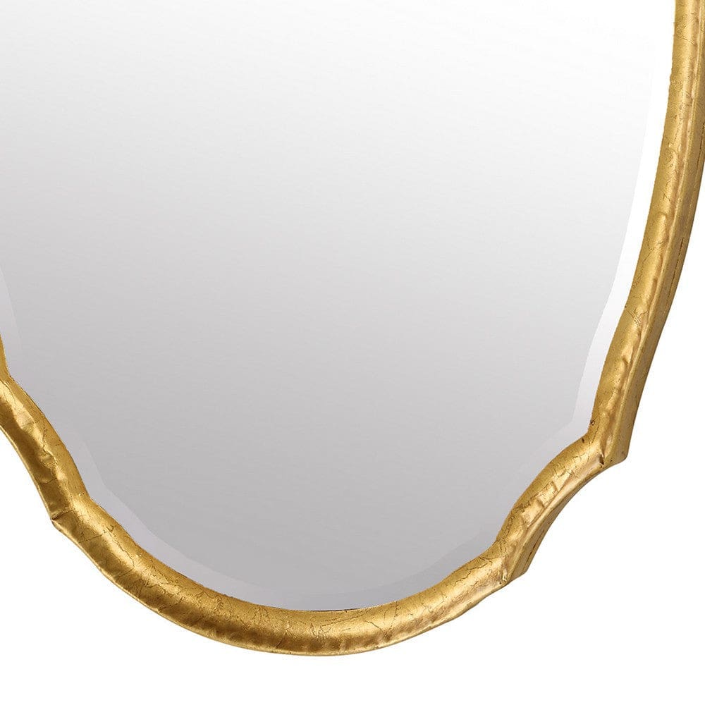 36 Inch Wood Wall Mirror Oval Shape Concave Surface Gold By Casagear Home BM276685