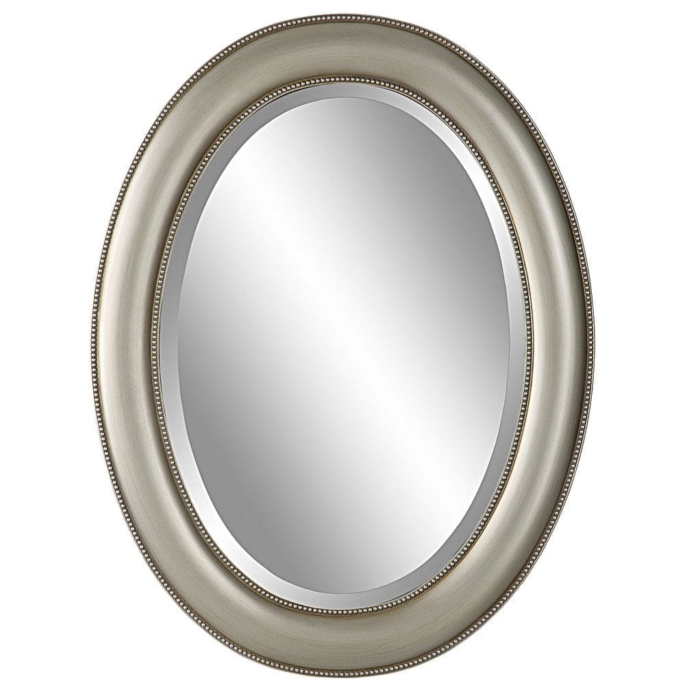 29 Inch Wood Wall Mirror Beaded Oval Shape Metallic Silver By Casagear Home BM276687