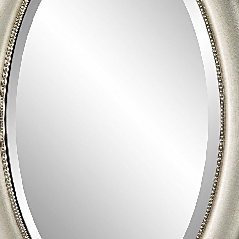 29 Inch Wood Wall Mirror Beaded Oval Shape Metallic Silver By Casagear Home BM276687