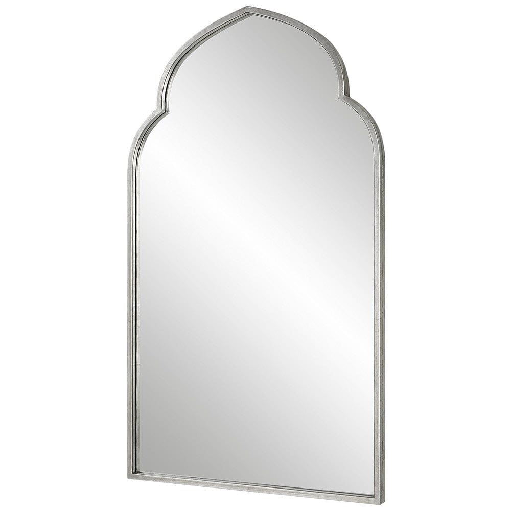 38 Inch Wood Wall Mirror Moroccan Style Antique Silver By Casagear Home BM276693