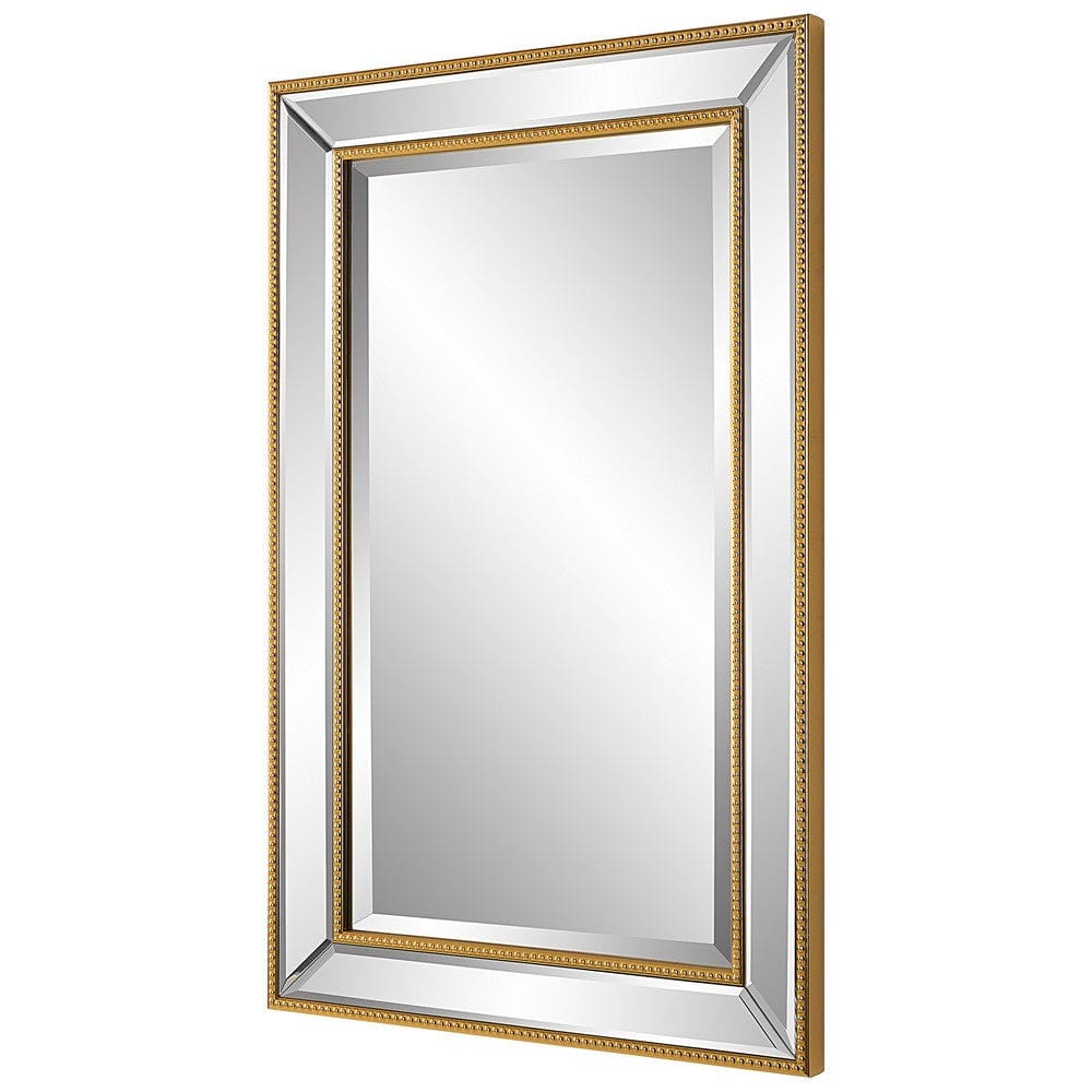 32 Inch Wood Wall Mirror Beveled Mirror Frame Gold By Casagear Home BM276696