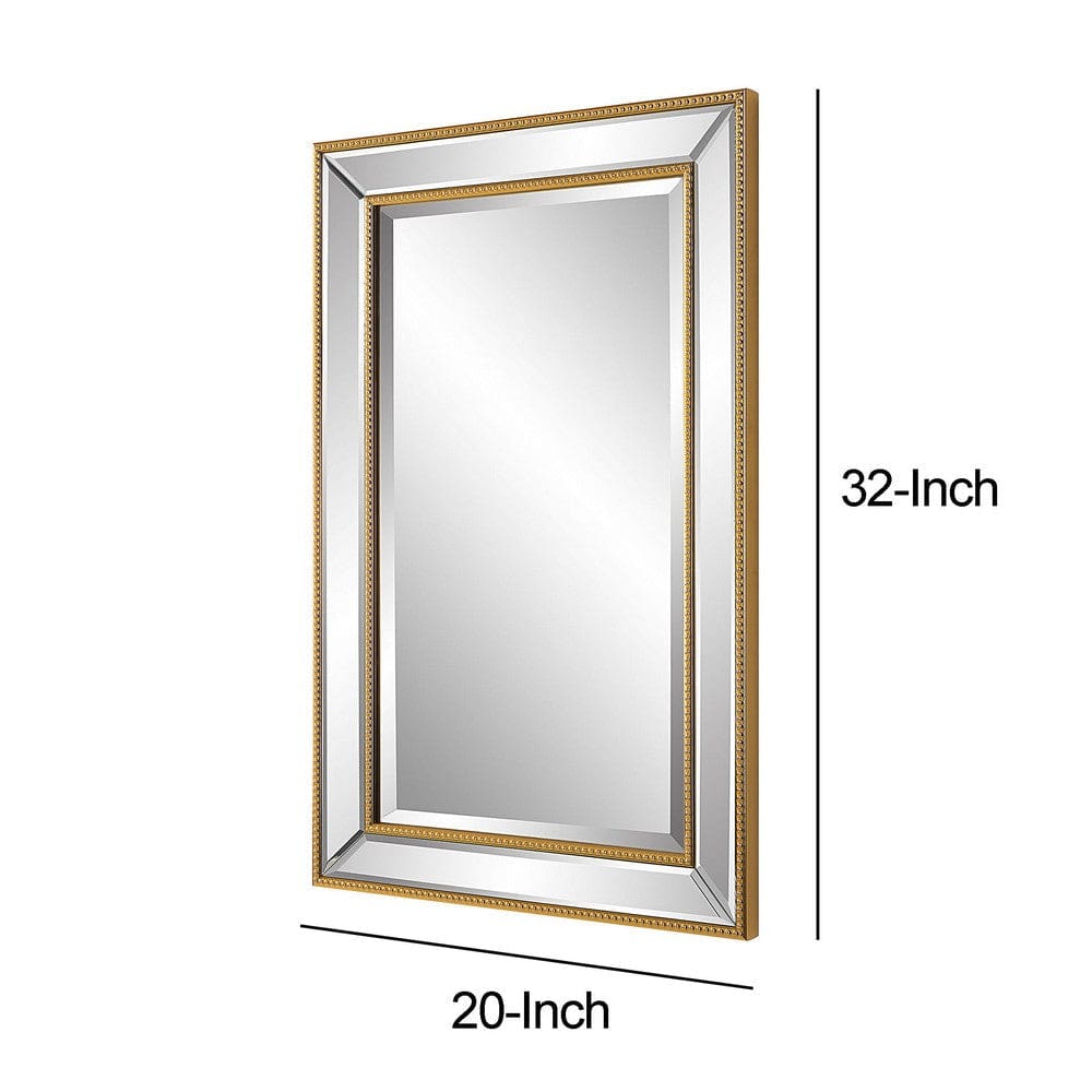 32 Inch Wood Wall Mirror Beveled Mirror Frame Gold By Casagear Home BM276696