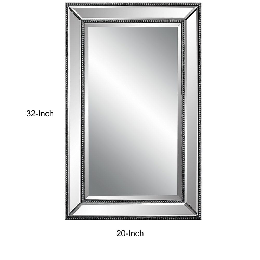 32 Inch Wood Wall Mirror Beveled Mirror Frame Silver By Casagear Home BM276697