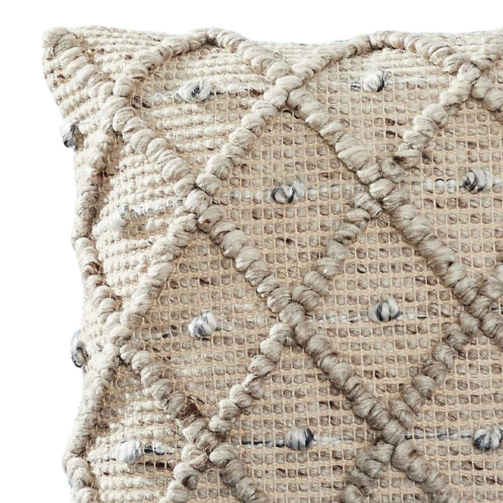 18 Inch Decorative Throw Pillow Cover Beaded Diamond Design Beige Fabric By Casagear Home BM276700