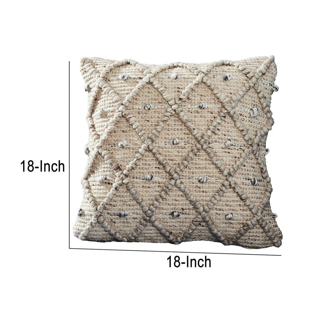 18 Inch Decorative Throw Pillow Cover Beaded Diamond Design Beige Fabric By Casagear Home BM276700