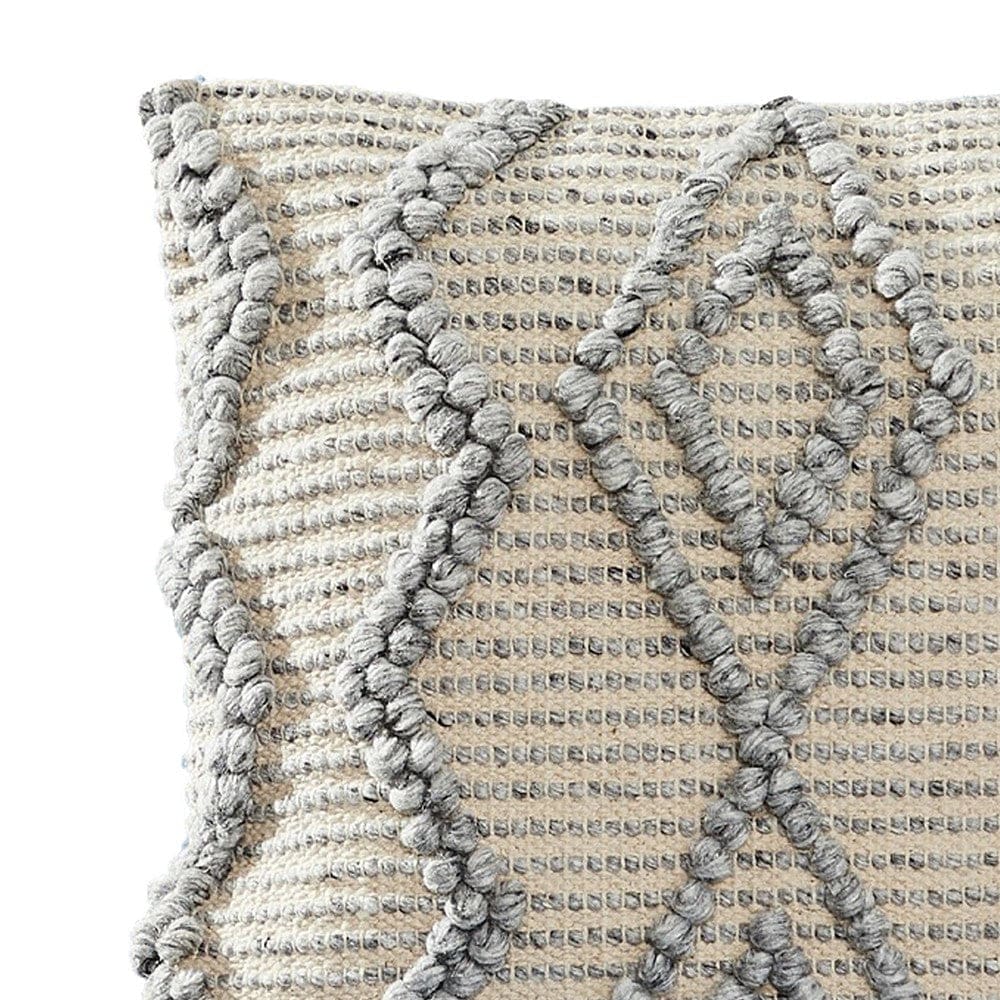 18 Inch Decorative Throw Pillow Cover Blue Beaded Diamond Design Beige By Casagear Home BM276701