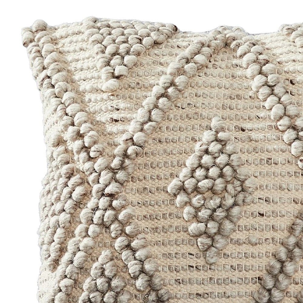 18 Inch Decorative Throw Pillow Cover Beaded Diamond Pattern Beige Fabric By Casagear Home BM276702