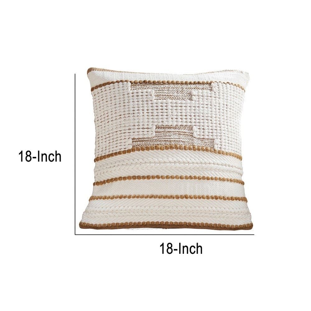 18 Inch Decorative Throw Pillow Cover Brown Textured Design White Fabric By Casagear Home BM276704