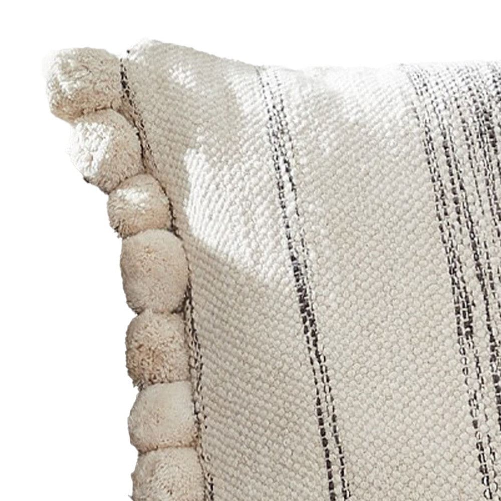 18 Inch Decorative Throw Pillow Cover Textured Pom Pom Edges Cream By Casagear Home BM276713