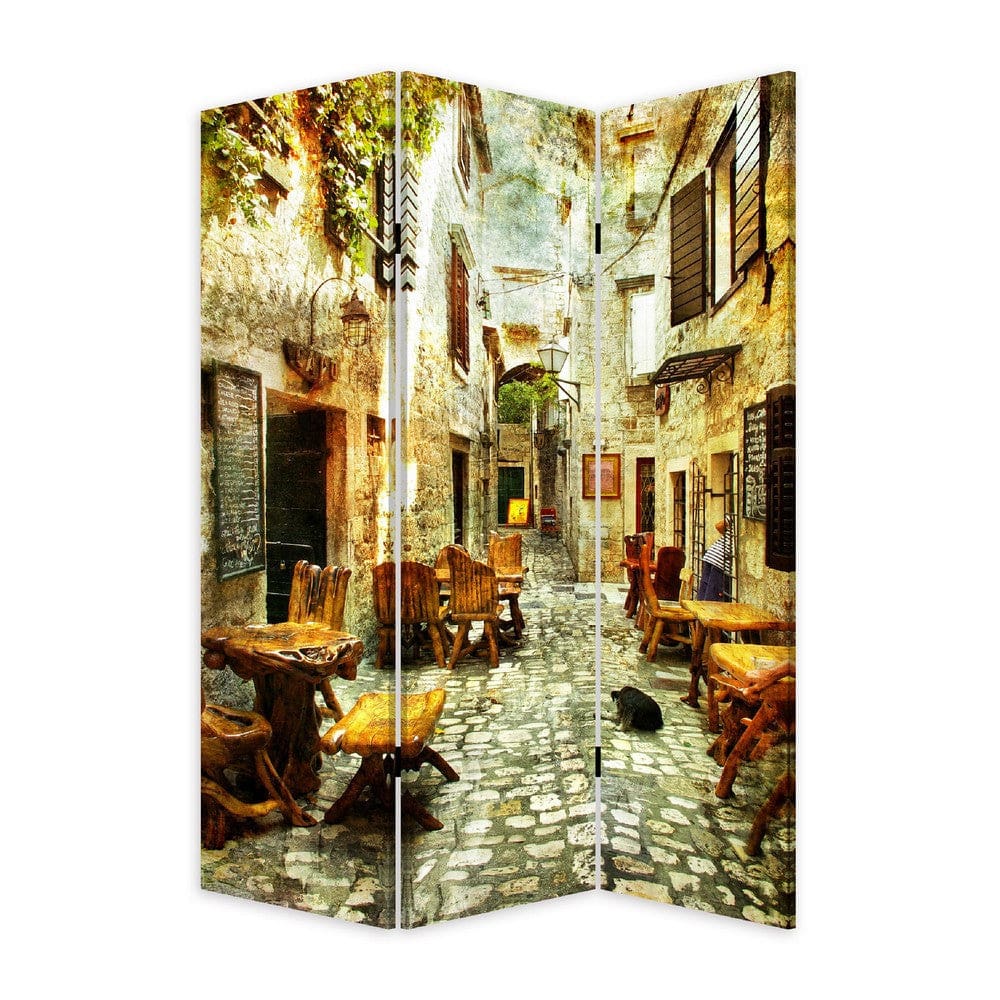 72 Inch 3 Panel Canvas Room Divider Streets Flowers Plants Multicolor By Casagear Home BM276725