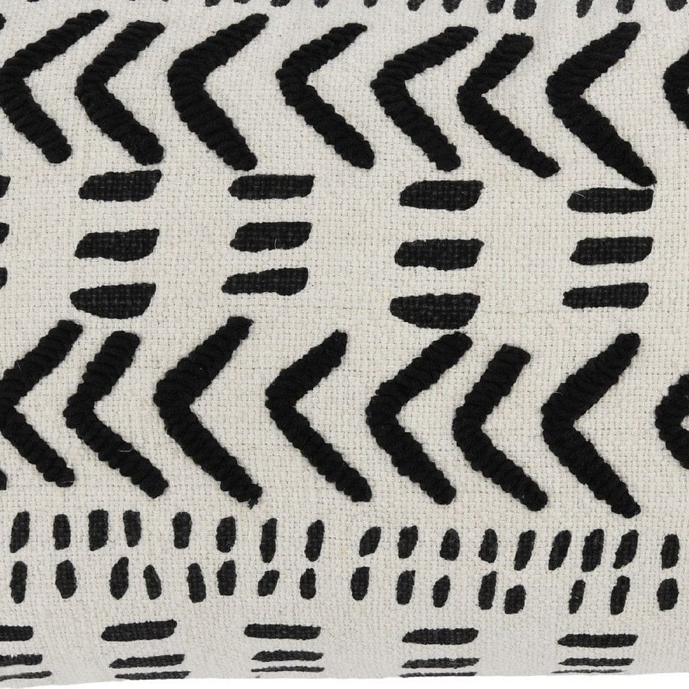 26 Inch Cotton Decorative Lumbar Throw Pillow Tribal Pattern Black White By Casagear Home BM276948