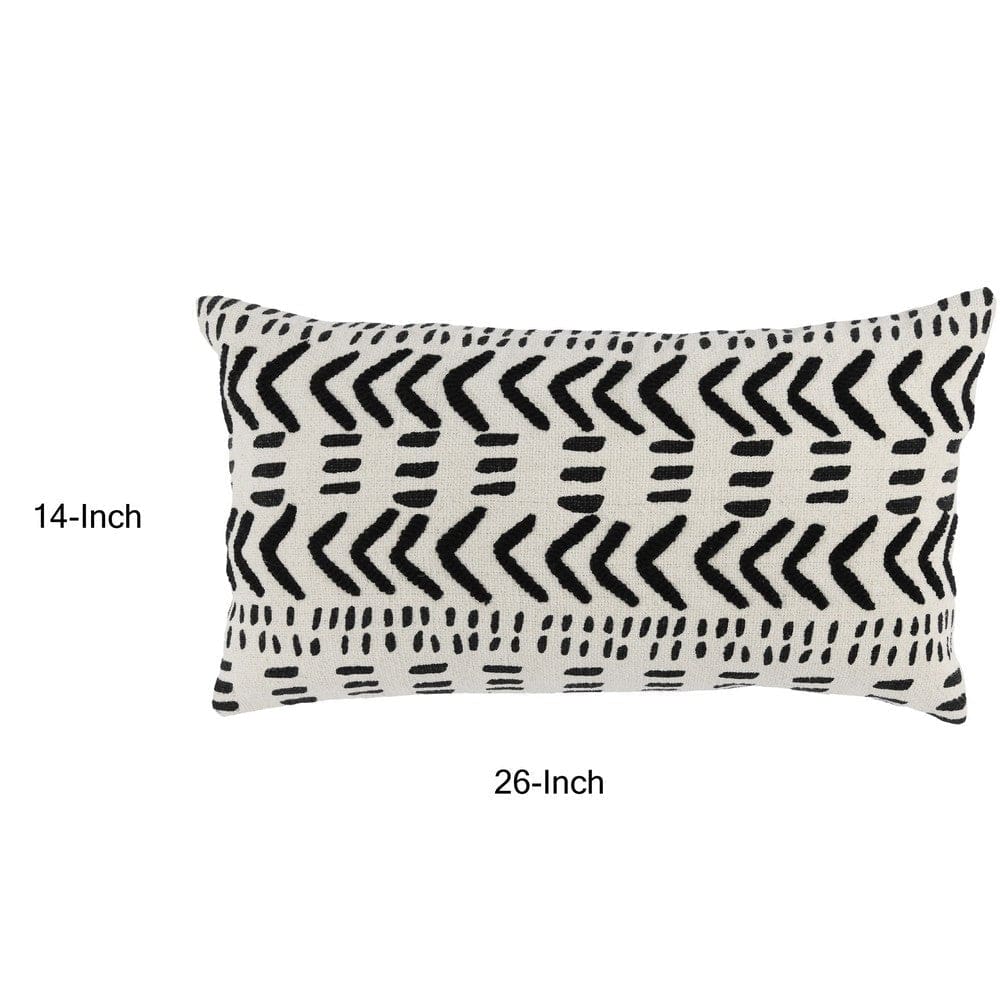 26 Inch Cotton Decorative Lumbar Throw Pillow Tribal Pattern Black White By Casagear Home BM276948