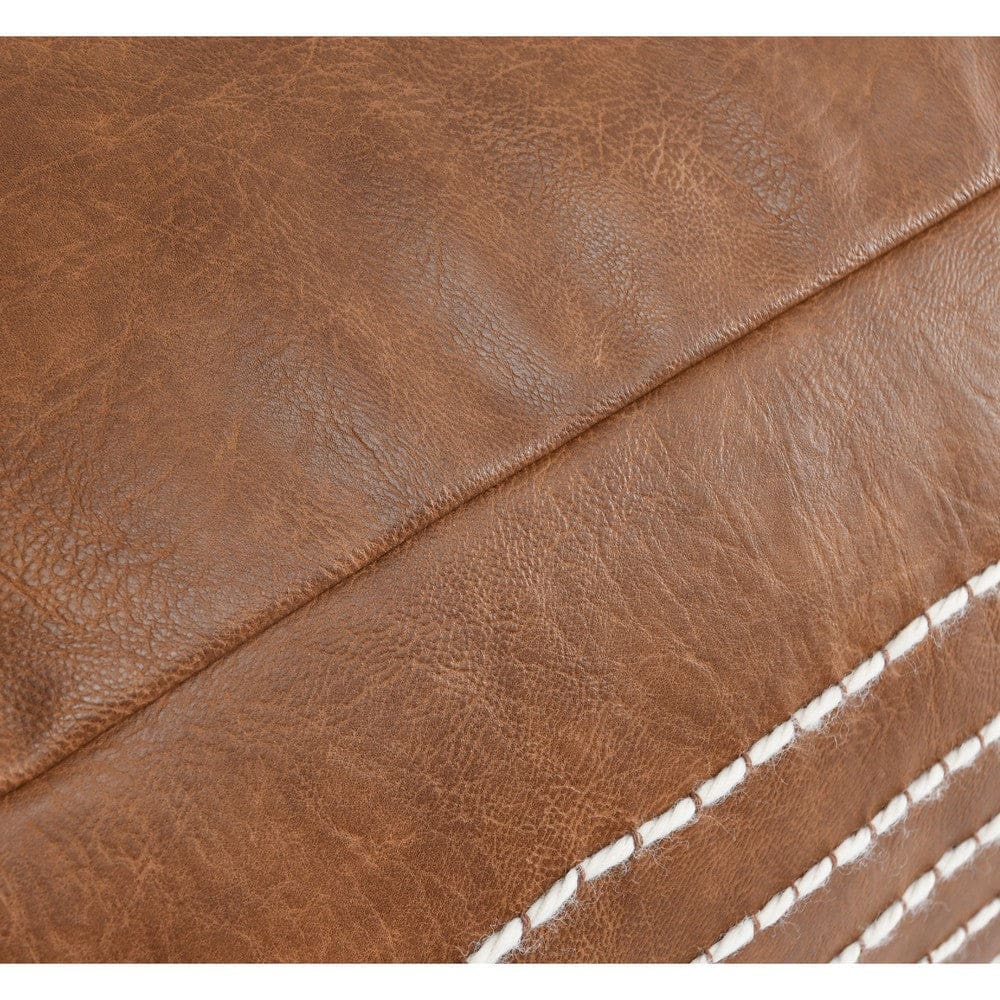 24 Inch Square Vegan Faux Leather Pouf Yarn Embroidery Tassels Brown By Casagear Home BM276949