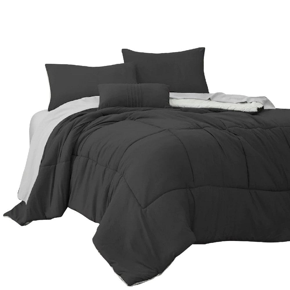 Alice 8 Piece Queen Comforter Set, Soft Dark Gray By Casagear Home