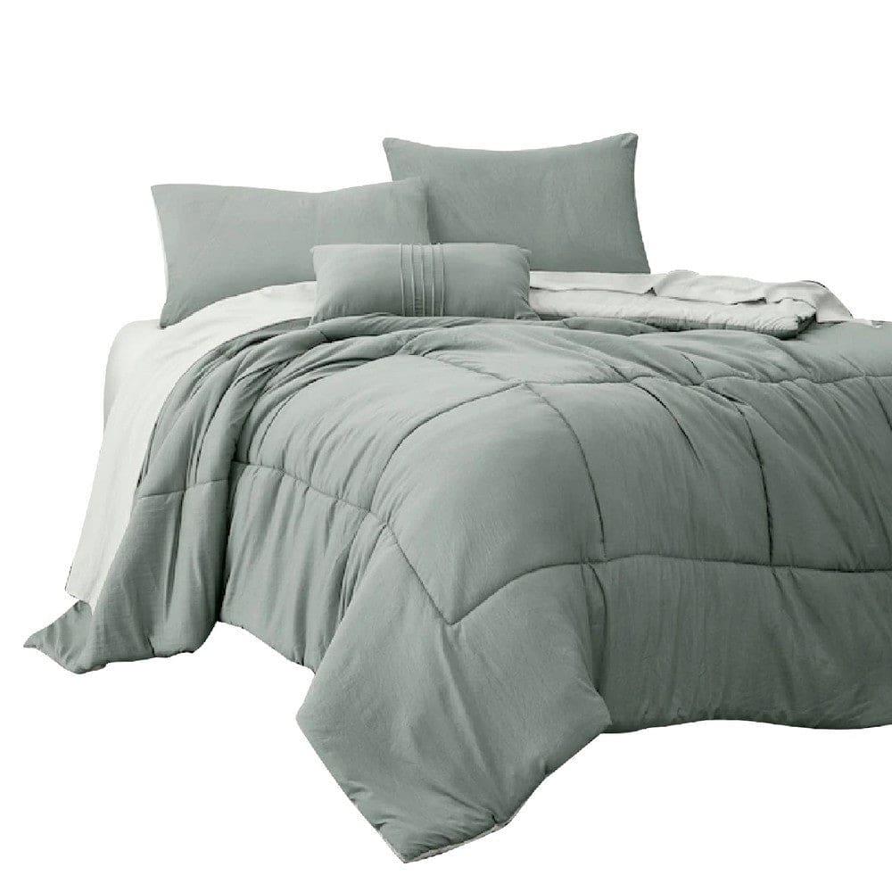 Alice 8 Piece King Comforter Set, Reversible, Soft Sage By Casagear Home