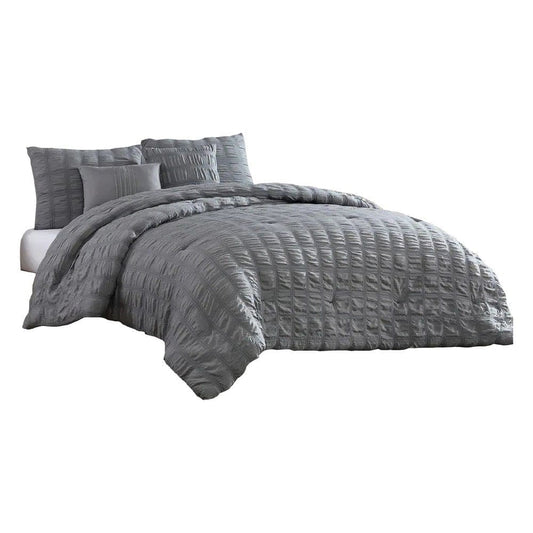 Alice 5 Piece Queen Comforter Set, Textured, Gray By Casagear Home