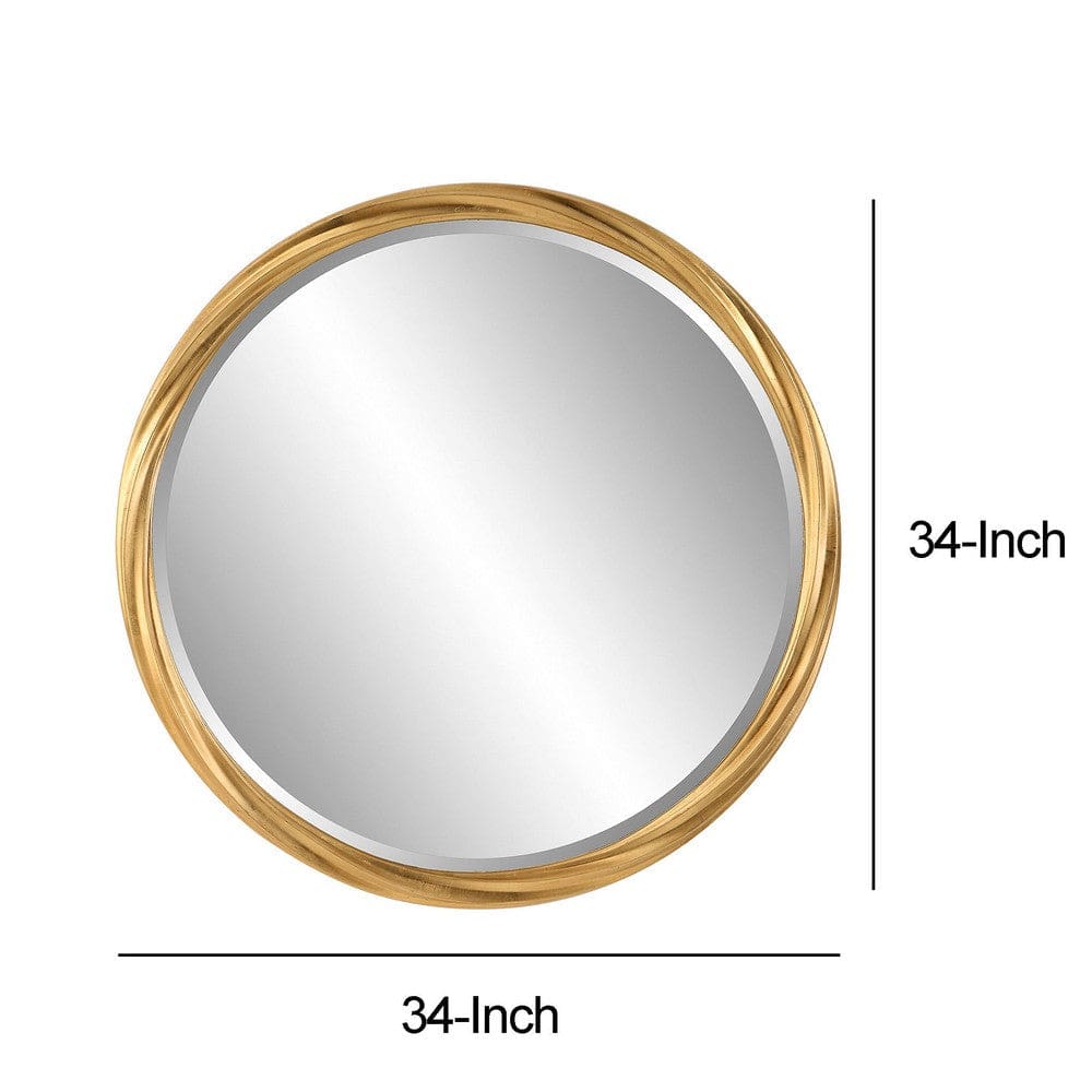 34 Inch Wood Round Wall Mirror Twisted Frame Gold By Casagear Home BM277017