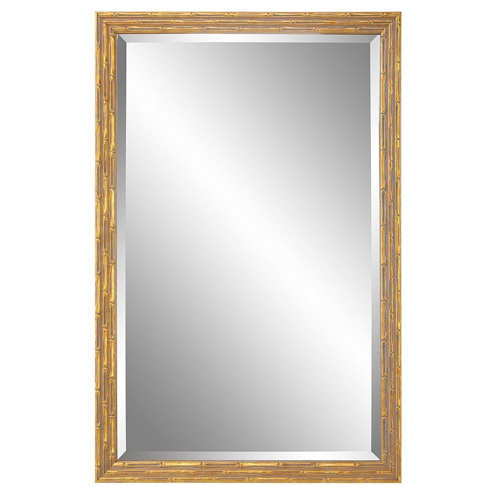 34 Inch Wood Rectangular Wall Mirror Bamboo Design Gold Gray By Casagear Home BM277019