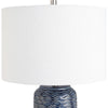 27 Inch Ceramic Table Lamp Wavy Texture Blue Silver White By Casagear Home BM277028