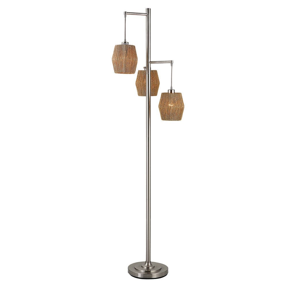 73 Inch Metal Floor Lamp Three Drum Shaped Rope Shades Silver Brown By Casagear Home BM277029