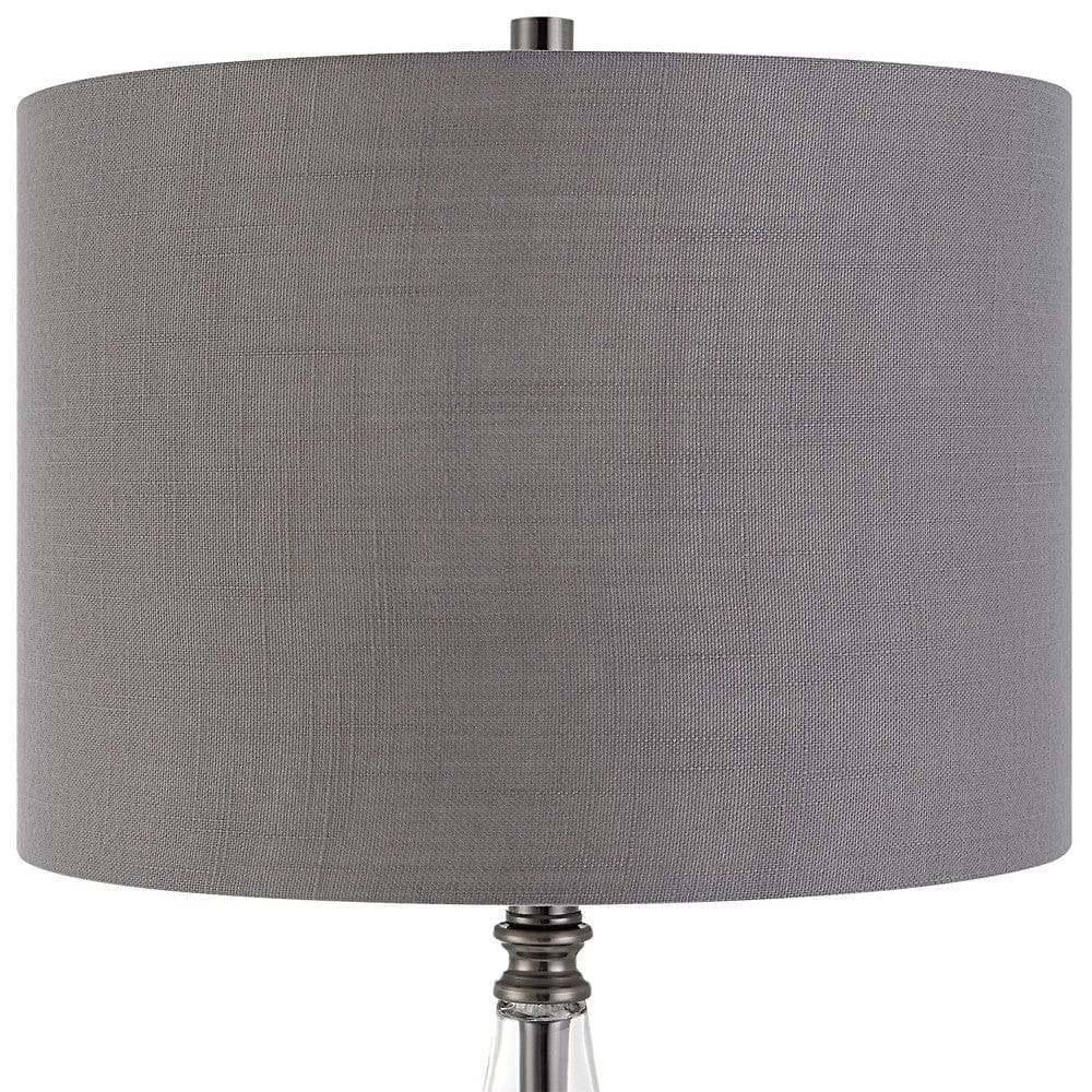 29 Inch Metal Table Lamp Cone Shaped Glass Base Silver Gray By Casagear Home BM277030