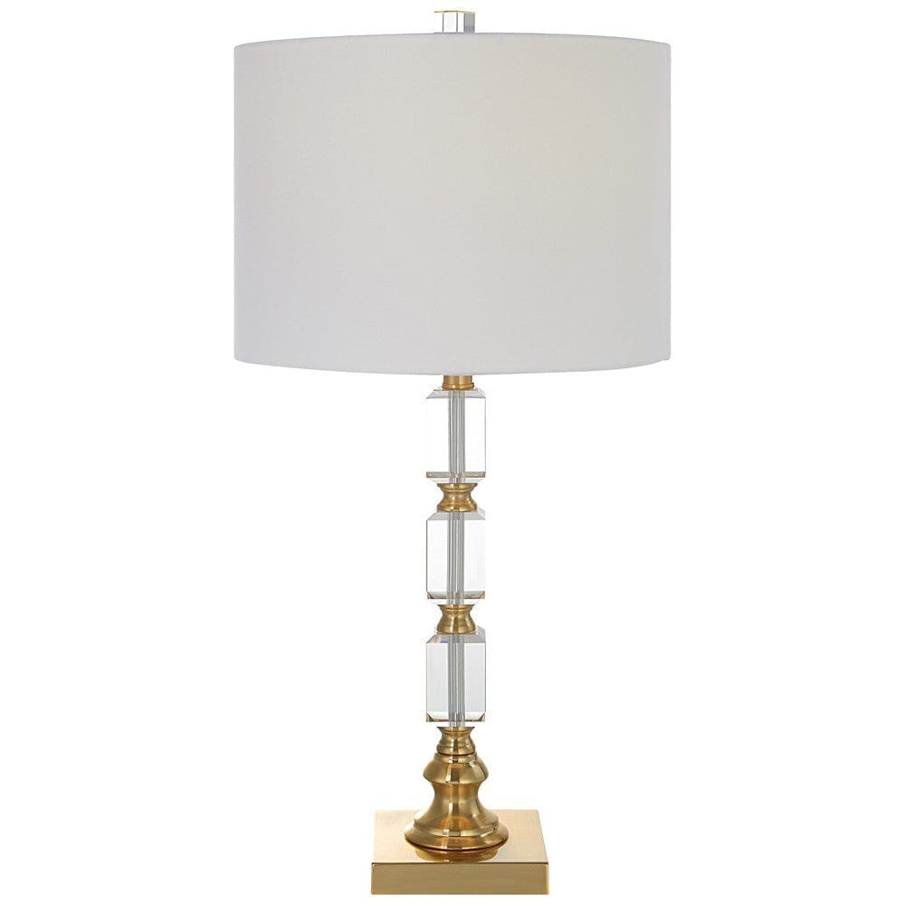 29 Inch Metal Table Lamp Stacked Crystals Antique Brass White By Casagear Home BM277033