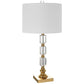 29 Inch Metal Table Lamp Stacked Crystals Antique Brass White By Casagear Home BM277033