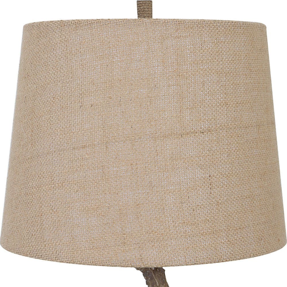 22 Inch Polyresin Table Lamp Antlers Burlap Shade Beige By Casagear Home BM277034