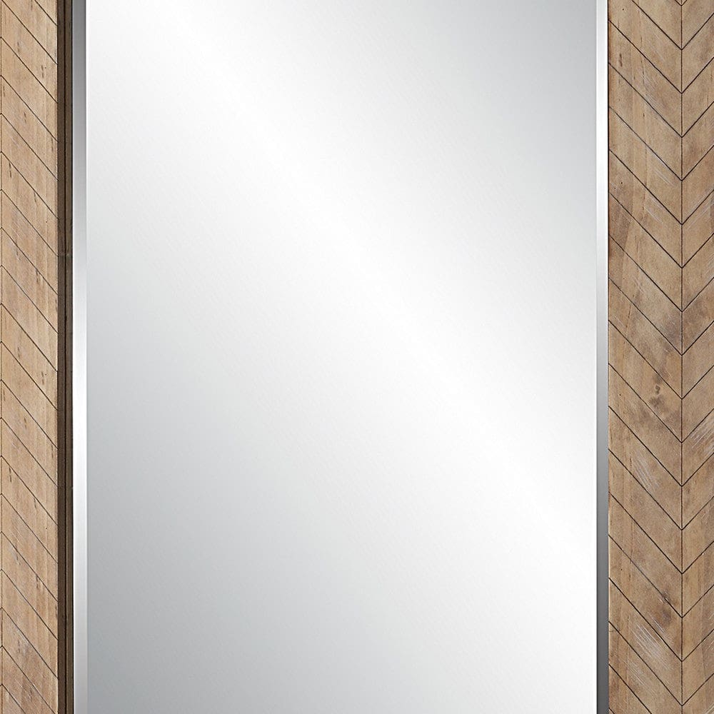 39 Inch Wood Frame Wall Mirror Chevron Design Brown By Casagear Home BM277035