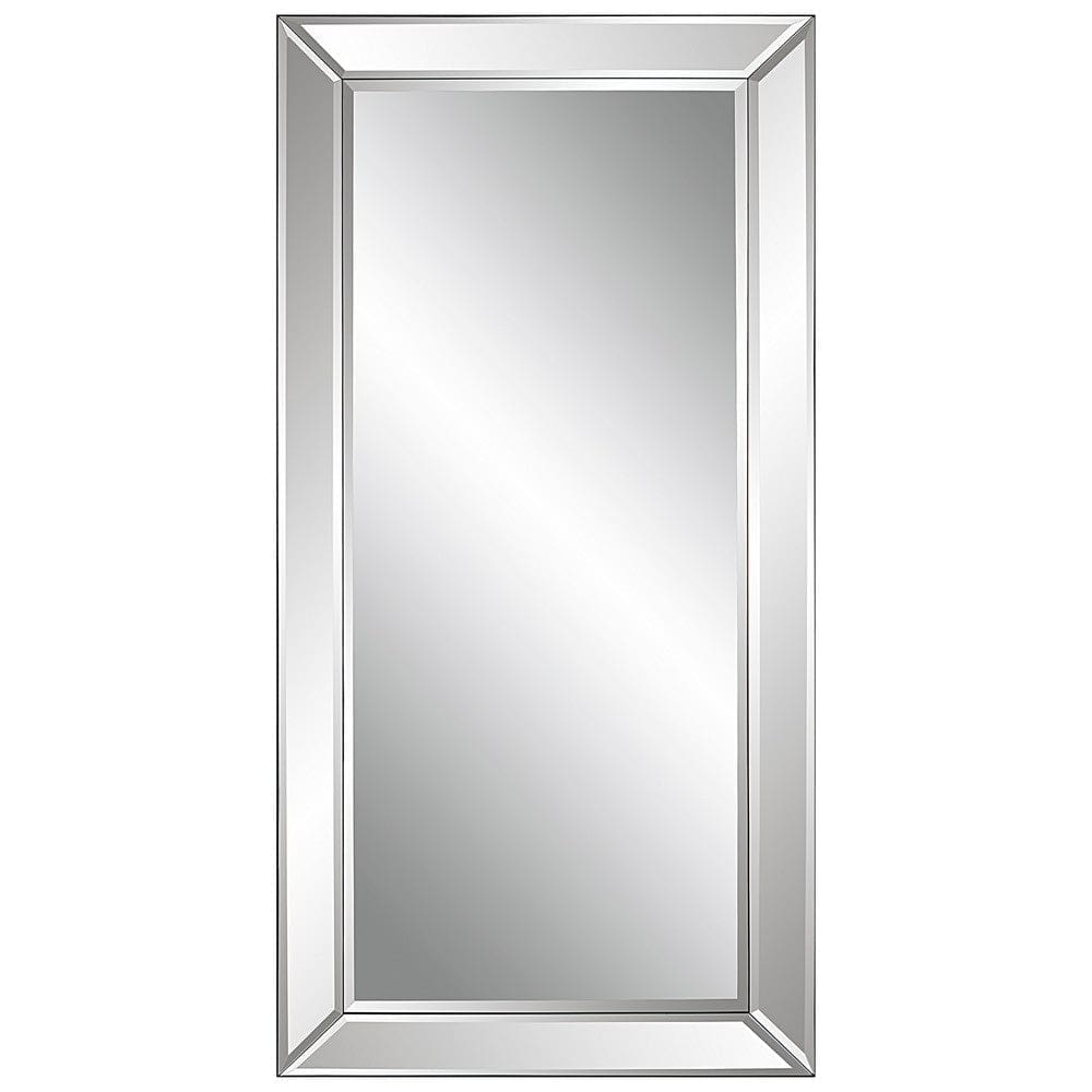 48 Inch Wood Rectangular Mirror Mirrored Frame Beveled Panels Silver By Casagear Home BM277037