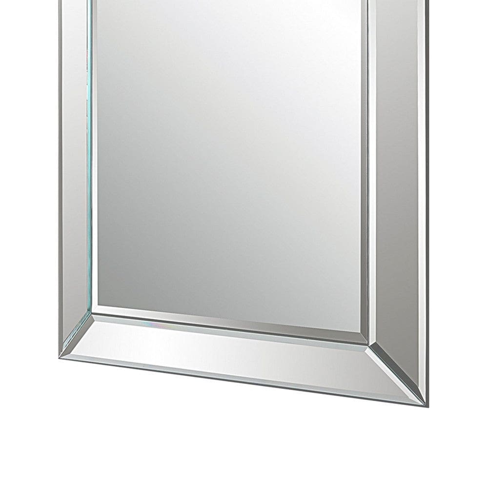 48 Inch Wood Rectangular Mirror Mirrored Frame Beveled Panels Silver By Casagear Home BM277037