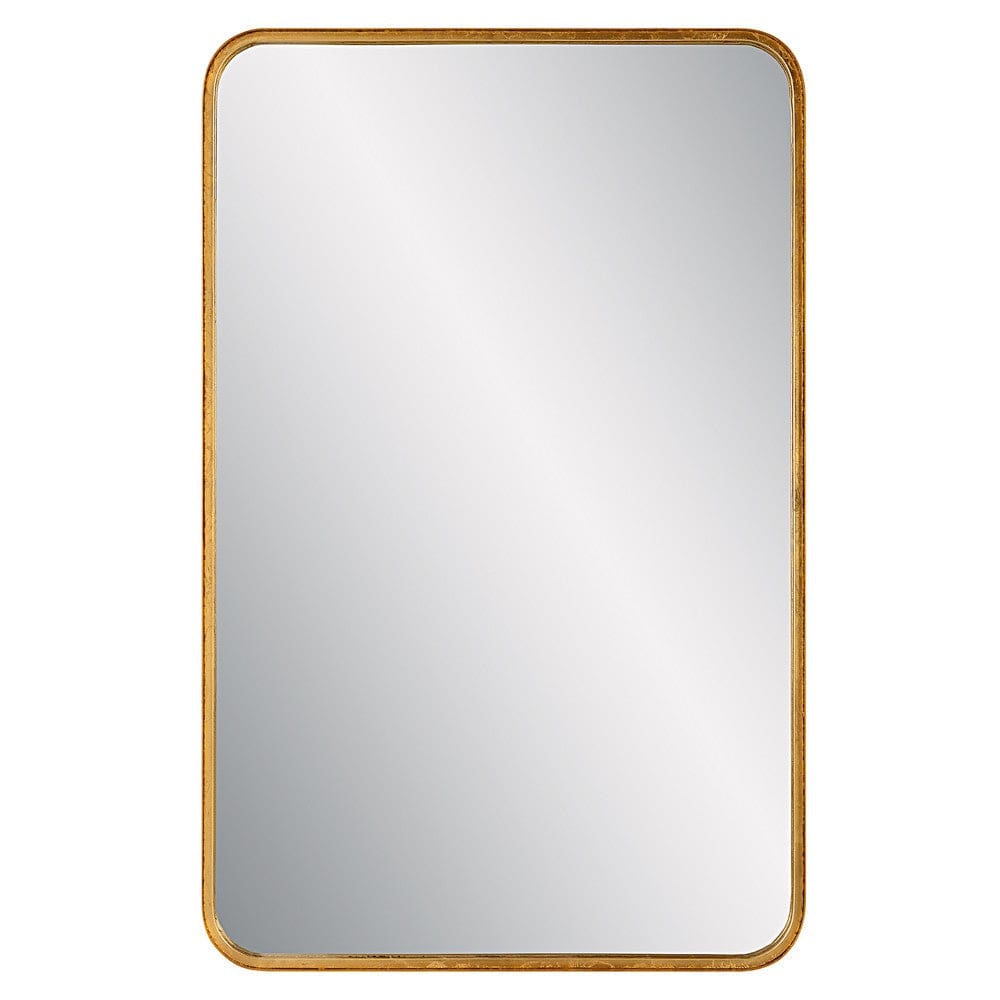 38 Inch Wood Wall Mirror Metal Frame Rounded Corners Gold By Casagear Home BM277040