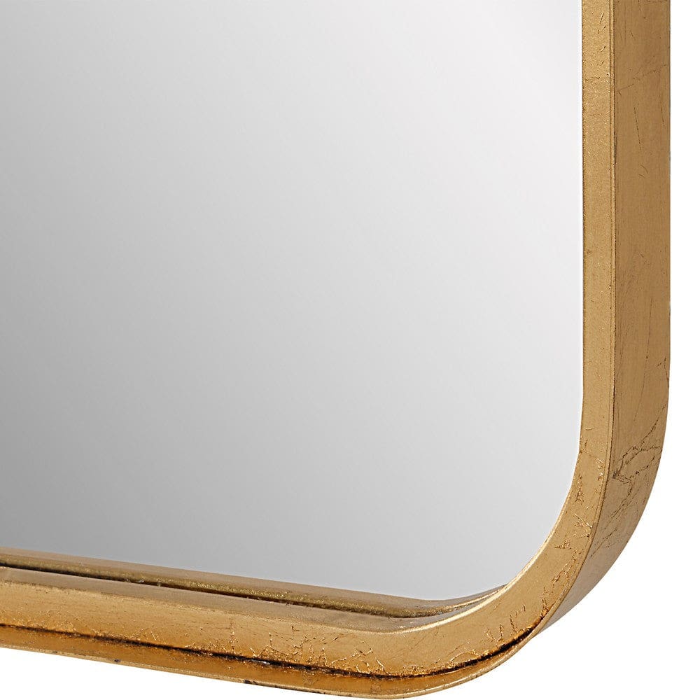 38 Inch Wood Wall Mirror Metal Frame Rounded Corners Gold By Casagear Home BM277040