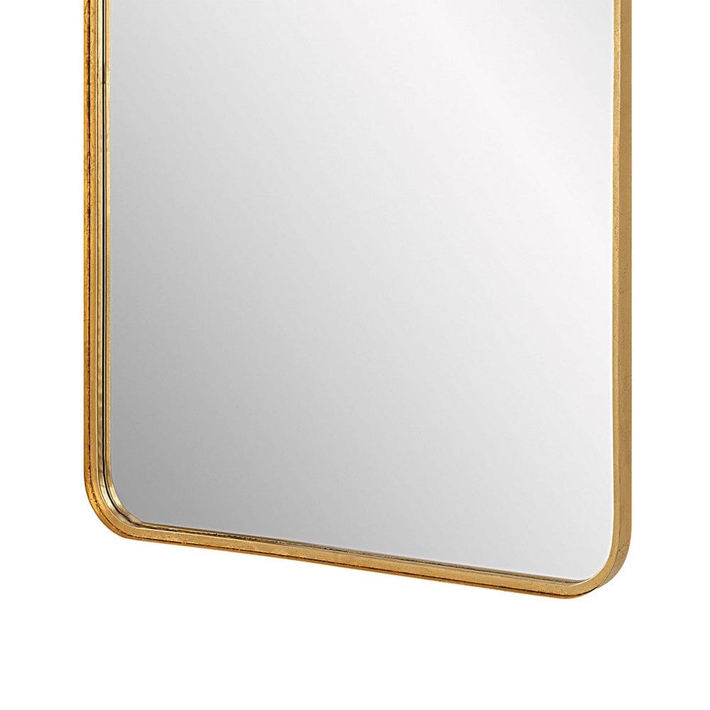 38 Inch Wood Wall Mirror Metal Frame Rounded Corners Gold By Casagear Home BM277040