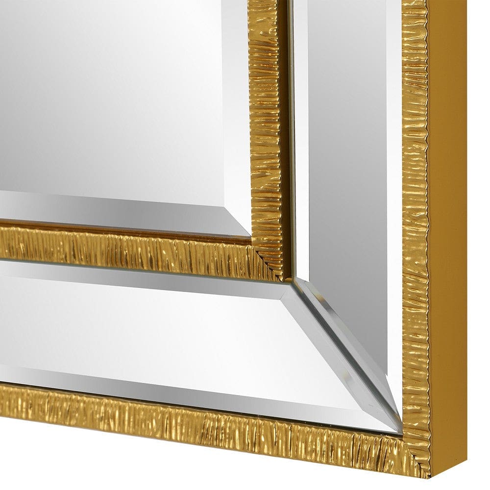 40 Inch Wood Rectangular Wall Mirror Beveled Panel Gold By Casagear Home BM277046