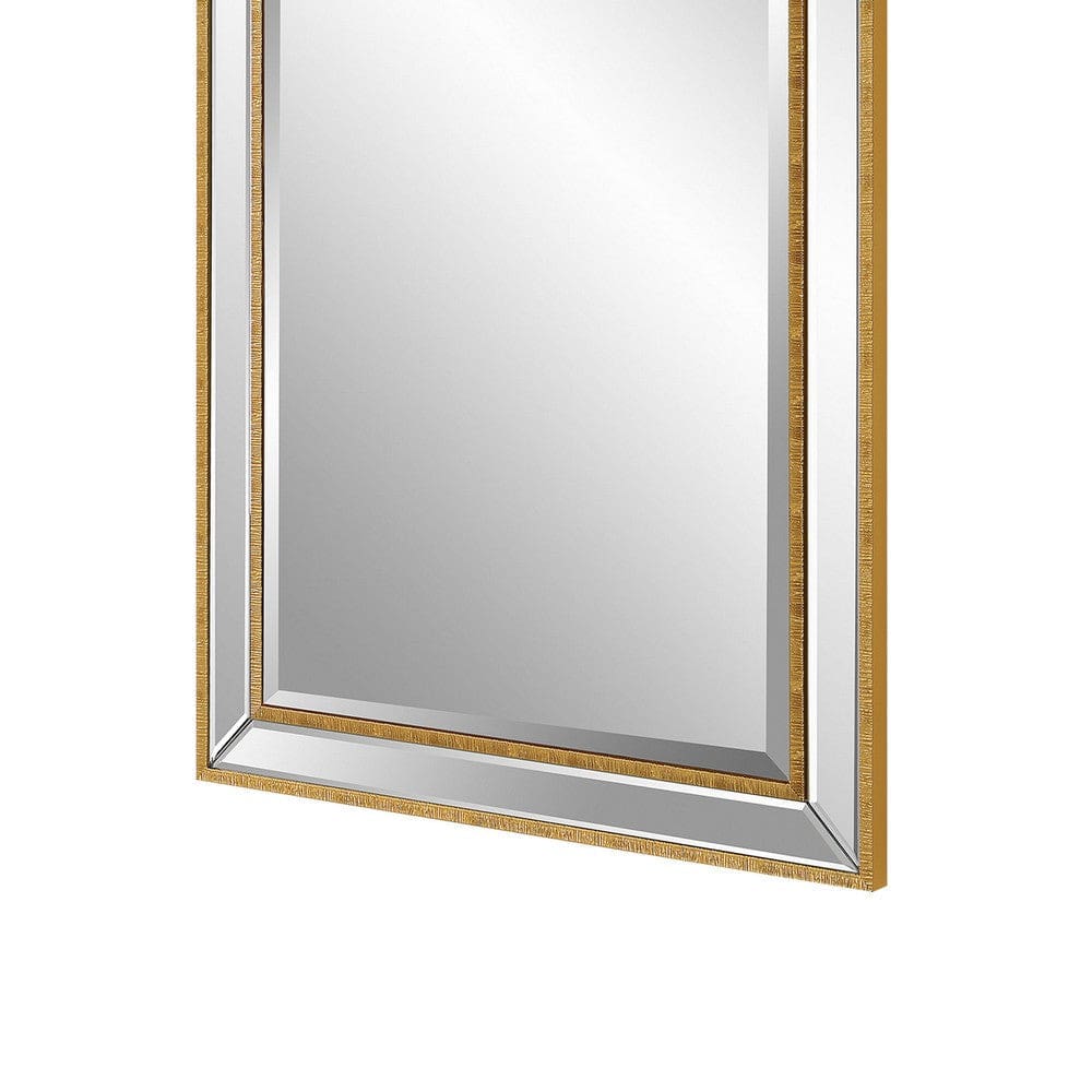 40 Inch Wood Rectangular Wall Mirror Beveled Panel Gold By Casagear Home BM277046