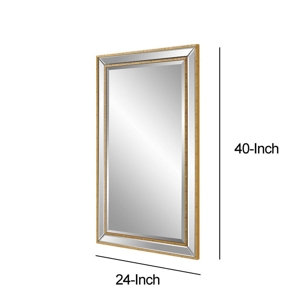 40 Inch Wood Rectangular Wall Mirror Beveled Panel Gold By Casagear Home BM277046