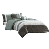 Owen 5 Piece Queen Comforter Set, Striped White Green, Gray By Casagear Home