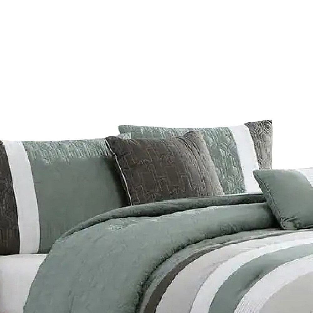 Owen 5 Piece King Comforter Set The Urban Port Striped White Green Gray By Casagear Home BM277107