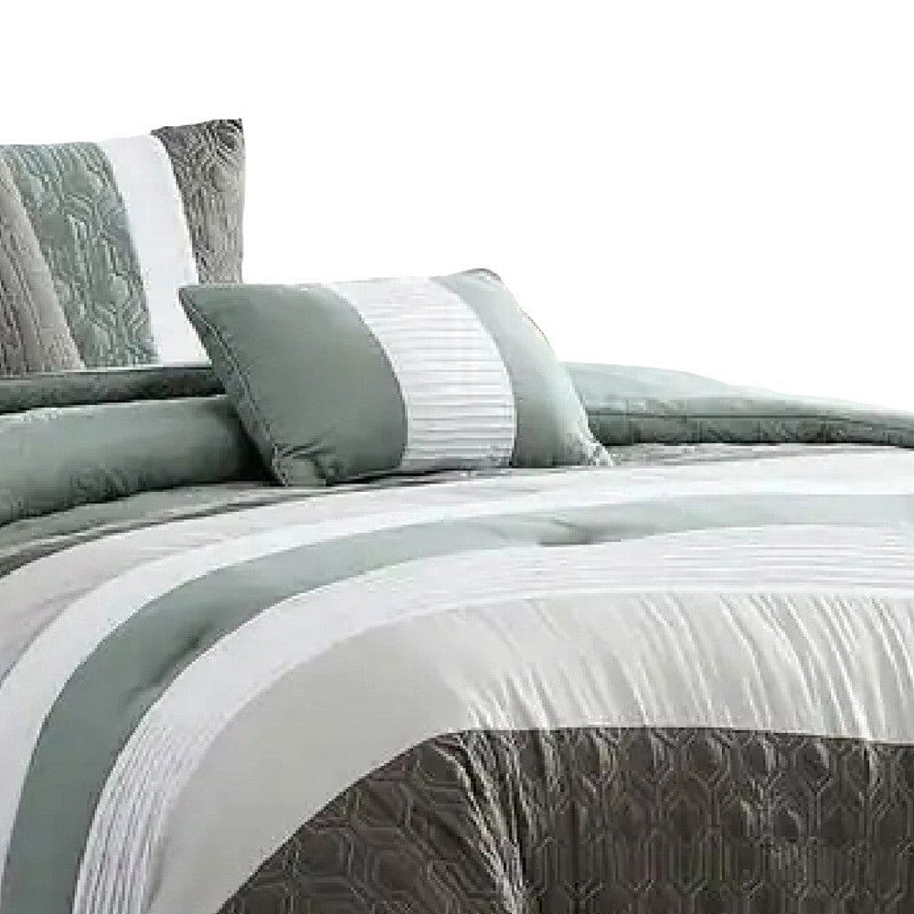 Owen 5 Piece King Comforter Set The Urban Port Striped White Green Gray By Casagear Home BM277107