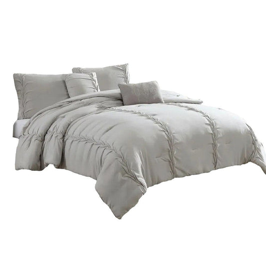 Tyler 8 Piece Puckered Queen Size Comforter Set, Light Gray By Casagear Home