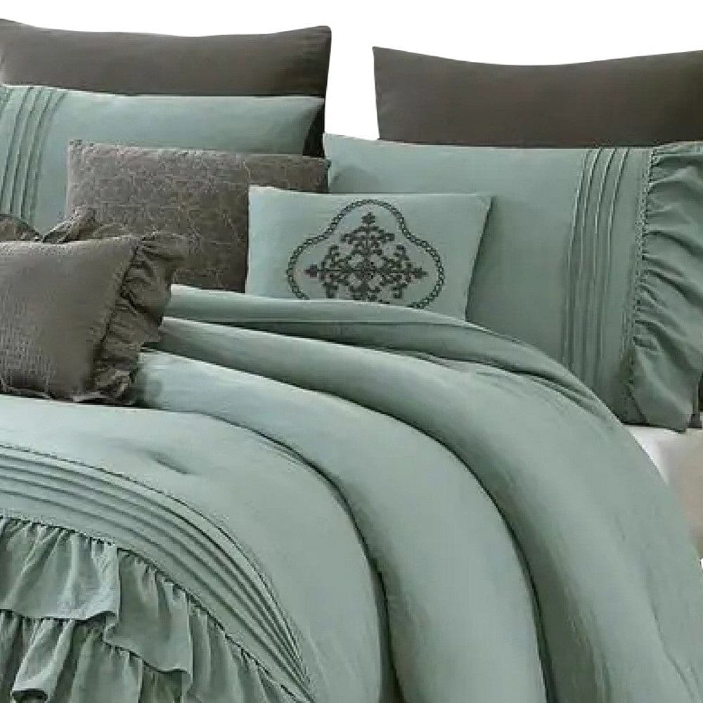 Tyler 8 Piece Ruffled King Size Comforter Set The Urban Port Green Gray By Casagear Home BM277111