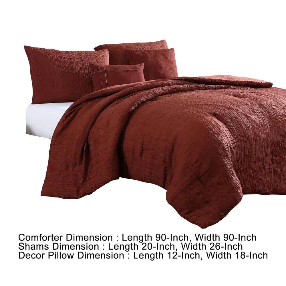 Alice 5 Piece Textured Microfiber Queen Comforter Set The Urban Port Red By Casagear Home BM277112